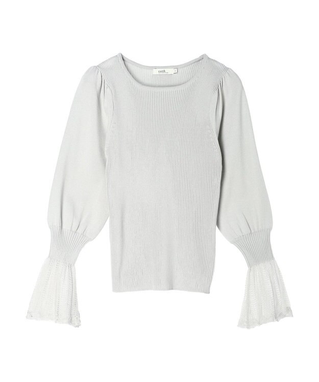 earth music&ecology 袖ポイントニットプルオーバー Ice Gray