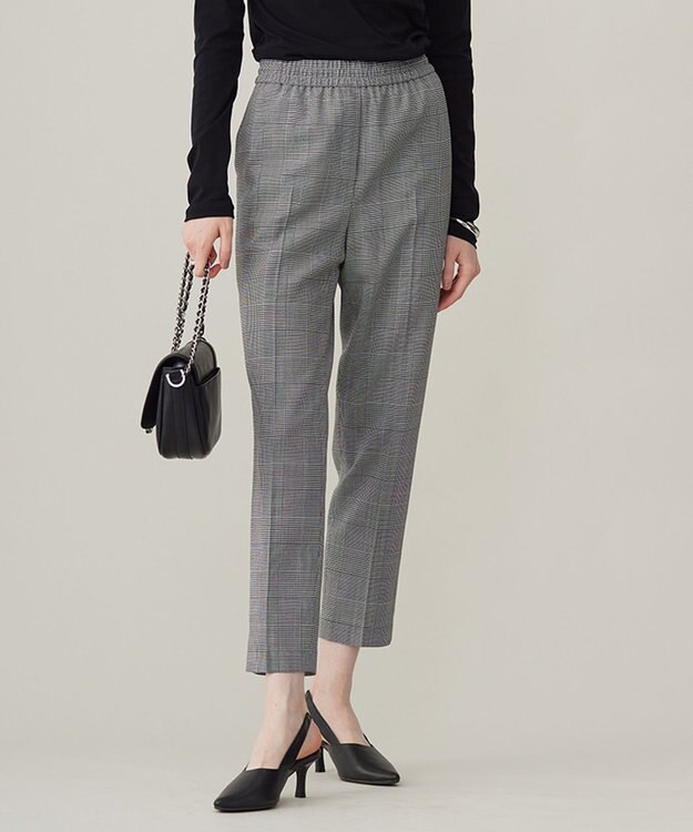 ICB L 【洗える】ウール2WAYストレッチ ドロストパンツ グレンチェック系