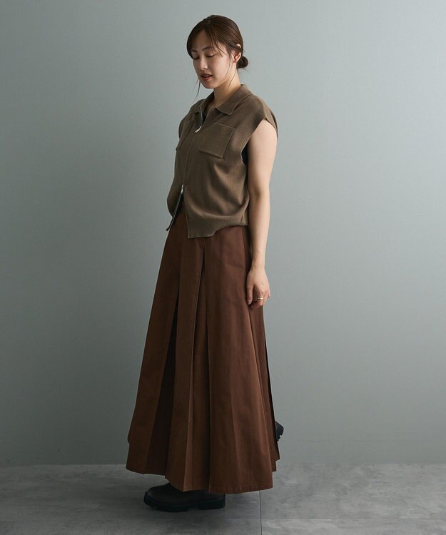CRAFT STANDARD BOUTIQUE タックツイルプリーツスカート Brown
