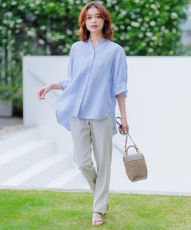 23区 L 【洗える】LIBECOリネン デザインスリーブ ブラウス ライラック系