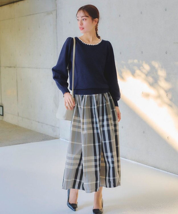 Tiaclasse 【洗える】衿パールニットトップス ネイビー