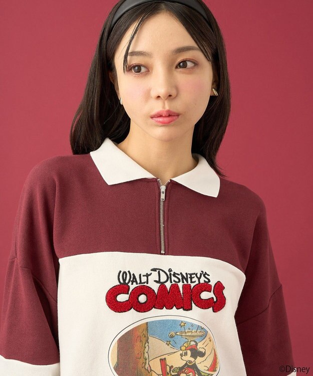 earth music&ecology Ｄｉｓｎｅｙ／レトロコミックハーフｚｉｐスウェット Red
