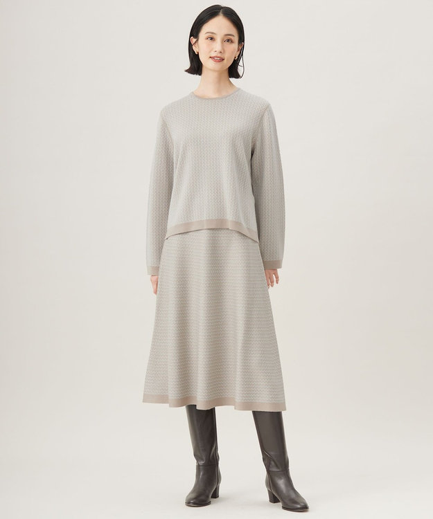 自由区 【WEB限定カラーあり・洗える】リバーシブルニット セットアップ(プルオーバー×フレアスカート) グレージュ×アクア