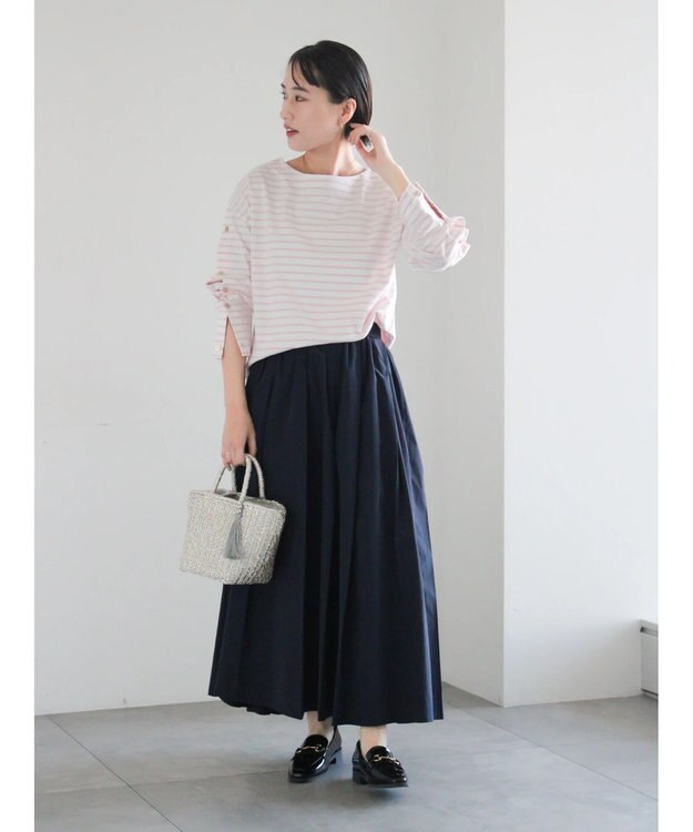 Te chichi ショルダー釦ボーダーカットソー ピンク