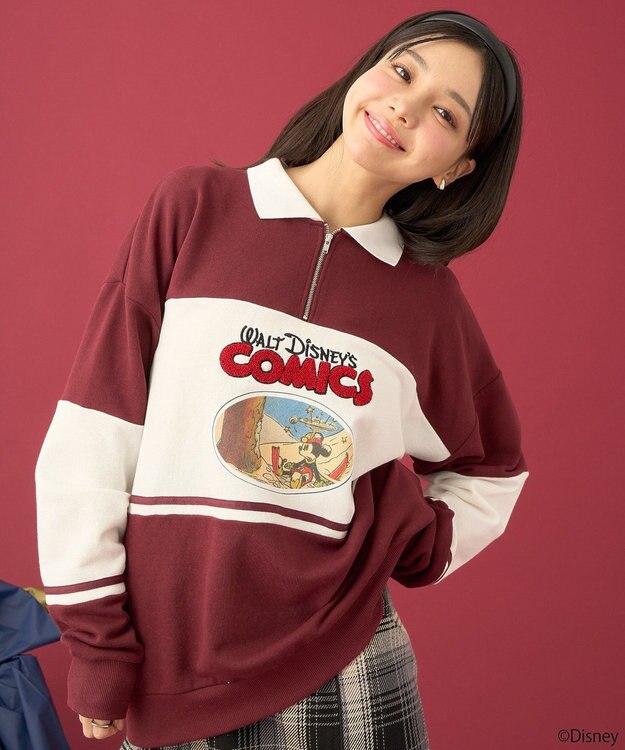 earth music&ecology Ｄｉｓｎｅｙ／レトロコミックハーフｚｉｐスウェット Red
