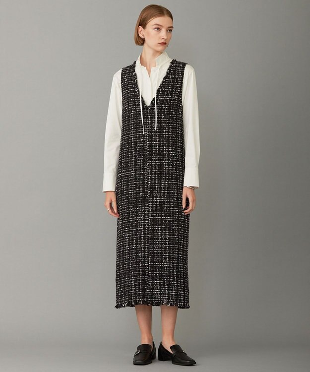 ICB L ロービングツイード ワンピース ブラック×オフホワイト系