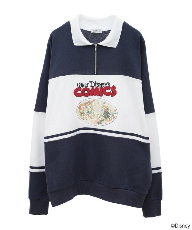 earth music&ecology Ｄｉｓｎｅｙ／レトロコミックハーフｚｉｐスウェット Navy