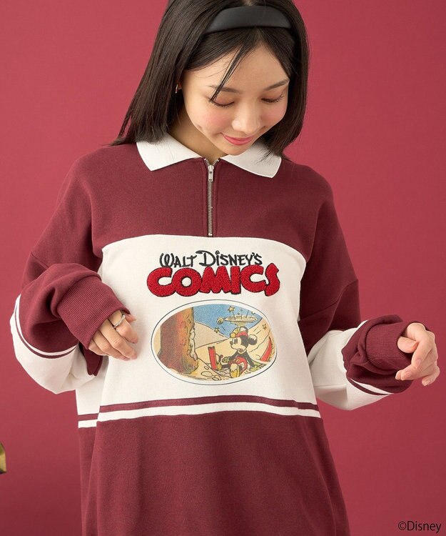 earth music&ecology Ｄｉｓｎｅｙ／レトロコミックハーフｚｉｐスウェット Red