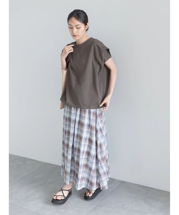 Te chichi 【接触冷感】ショルダータックTシャツ チャコールグレー