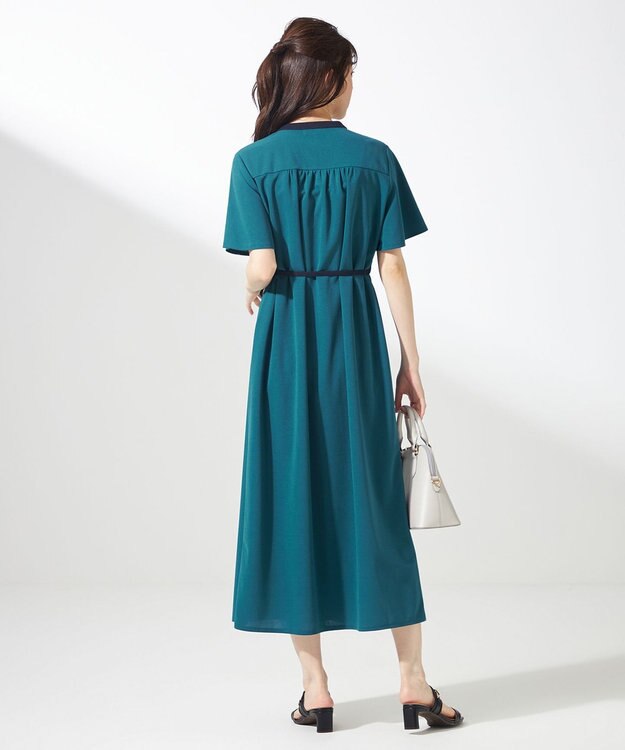 ANY SIS 【UVケア・ストレッチ・洗える】2WAYジョーゼットジャージー ワンピース グリーン