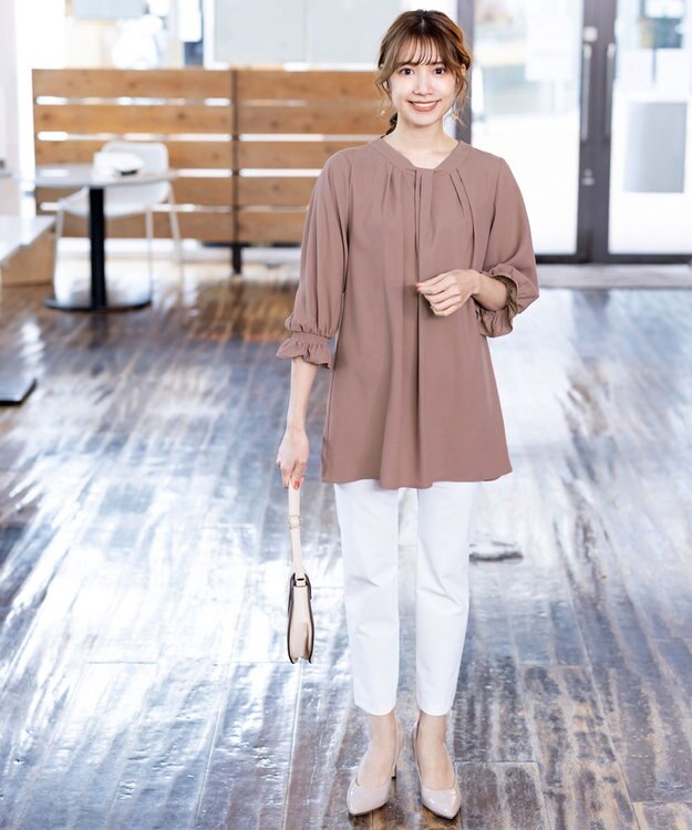 Tiaclasse L 【洗える】ボウタイ風チュニック ピンク