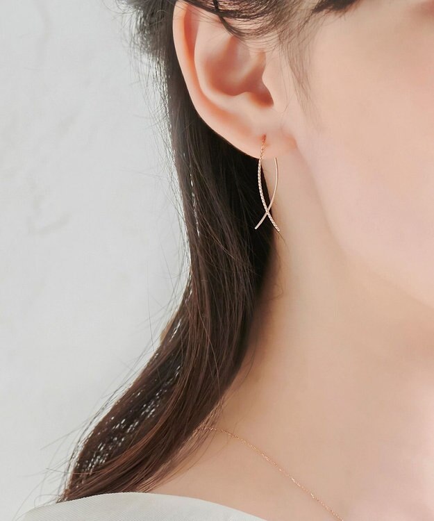 Phoebe 【K10RG】クロスラインアメリカンピアス　ローズゴールド