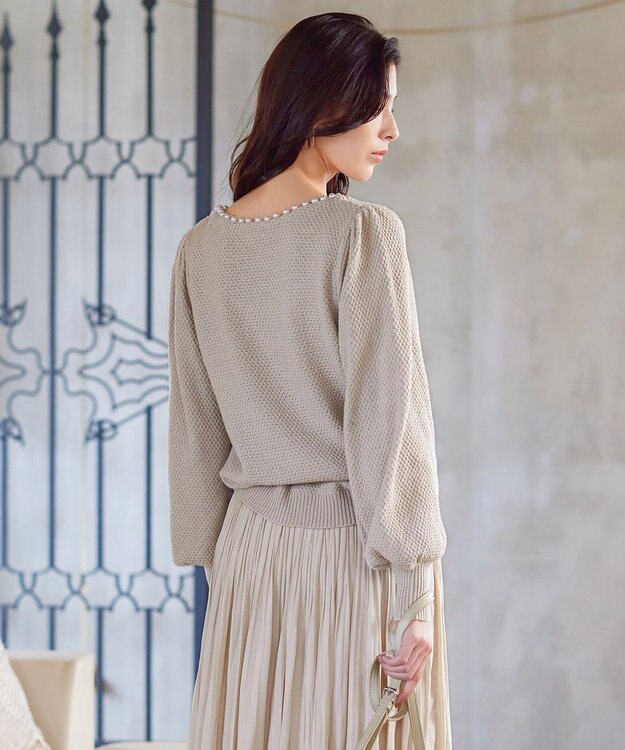 Tiaclasse 【洗える】衿パールニットトップス グレージュ