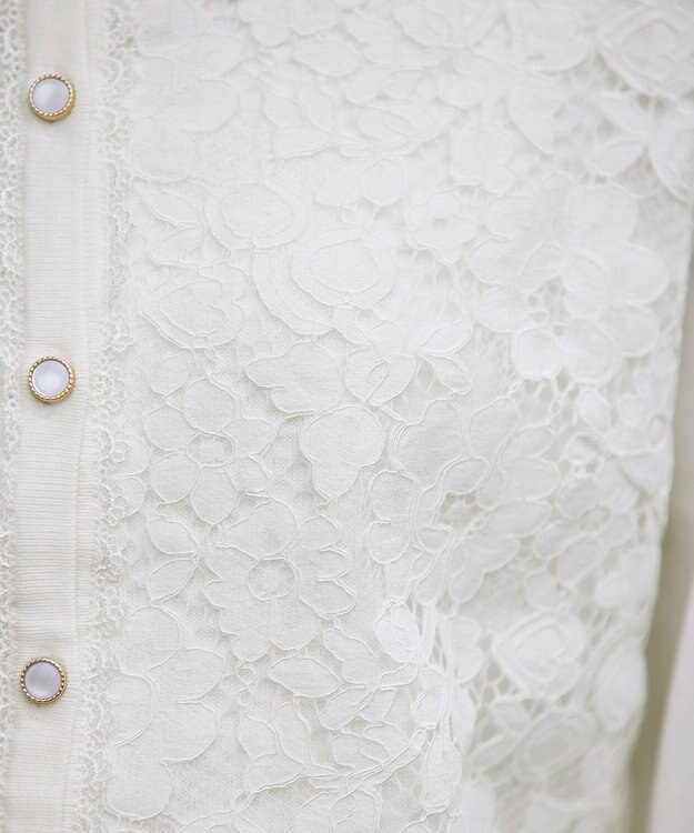 Tiaclasse 【洗える】7分袖前身レースカーディガン オフホワイト