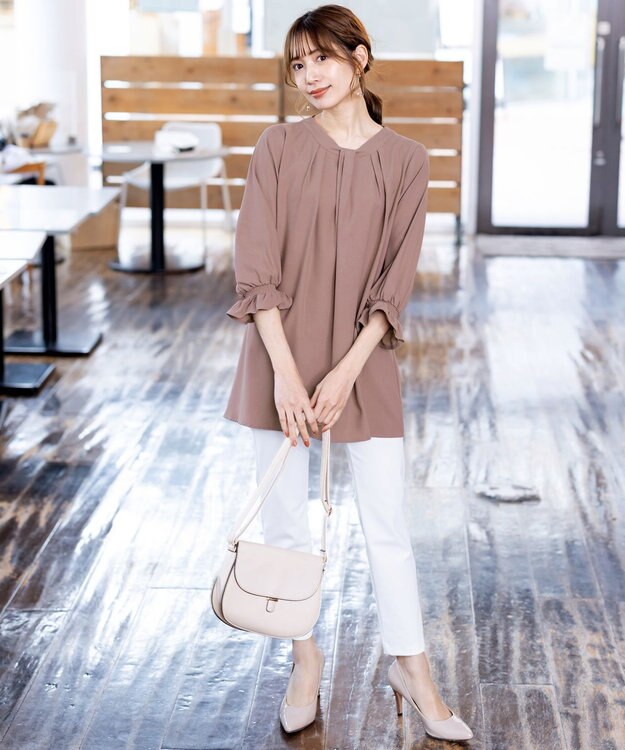 Tiaclasse L 【洗える】ボウタイ風チュニック ピンク