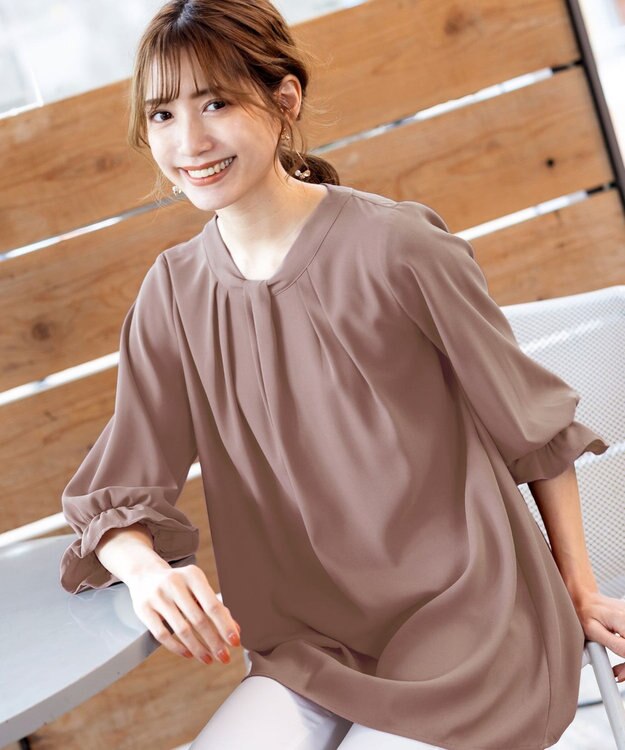 Tiaclasse L 【洗える】ボウタイ風チュニック ピンク