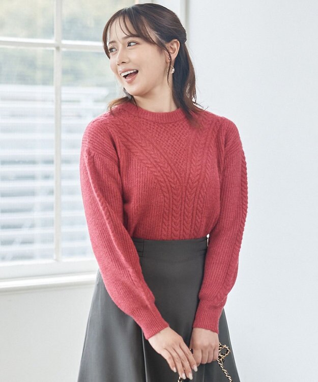 ANY SIS S 【洗える】フロントケーブルポイントアンゴラブレンド ニット ベリーピンク