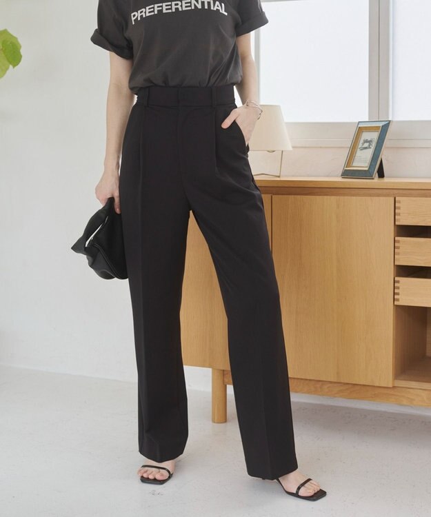 WEGO 【ANGIE VINTAGE/SMLサイズ展開】タックストレートスラックス ブラック