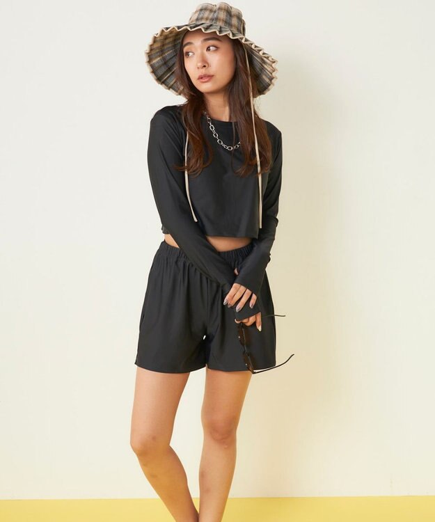 OP／FILA 【Ocean Pacific】カップ付きラッシュガード　水着3点セット ブラック