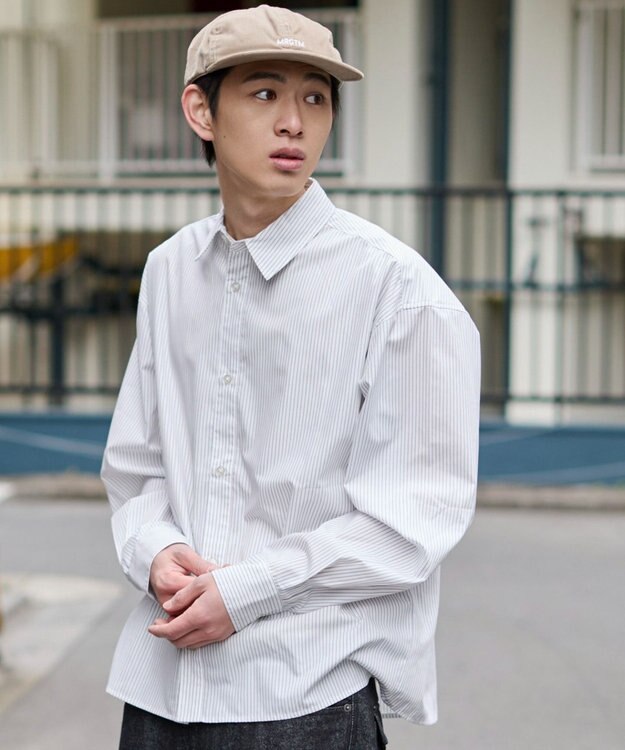 WEGO 【ユニセックス着用ITEM/MLサイズ展開】クロップドブロードシャツ ホワイトストライプ