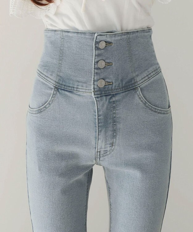 WEGO 【ストレッチ/美脚/脚長シルエット/XSSMサイズ展開】ハイウエストストレッチフレアデニムパンツ デニム淡加工色