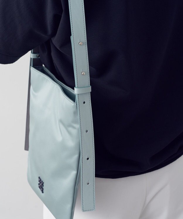 russet バイカラーレザーベルトフラットショルダーバッグ(SF-278) Sax