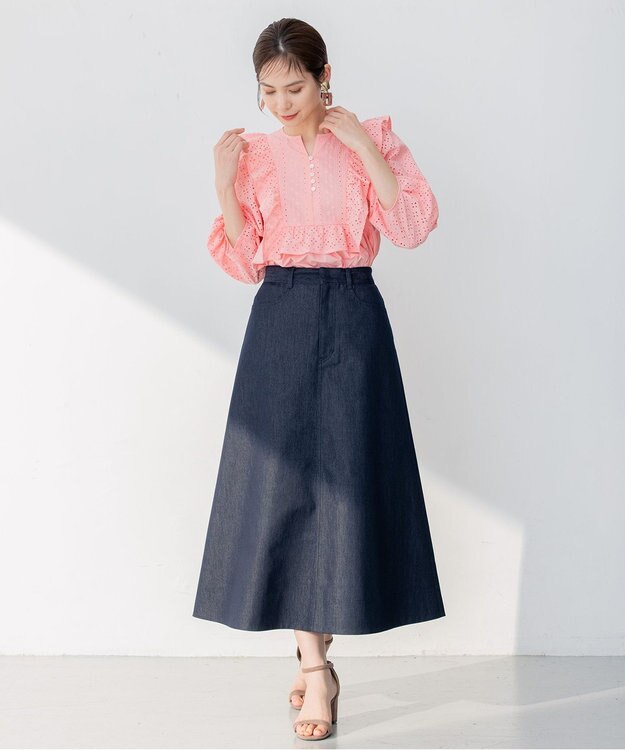 組曲 【洗える】デニムライクギャバ スカート ネイビー系