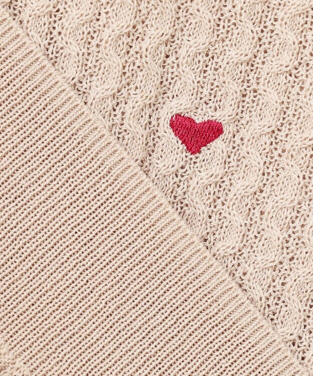 Feroux 【洗える】ハーフスリーブ ハート刺繍 ニット ピンク系