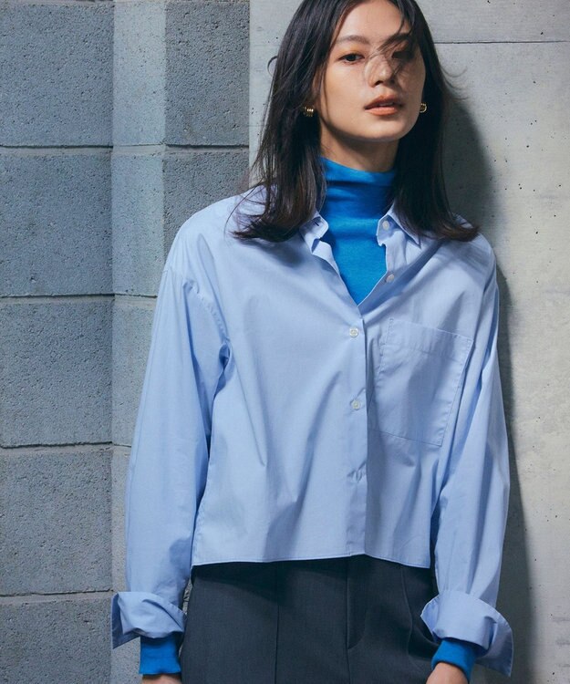 UNFILO 【抗菌防臭】イージーケア クロップド シャツ スカイブルー