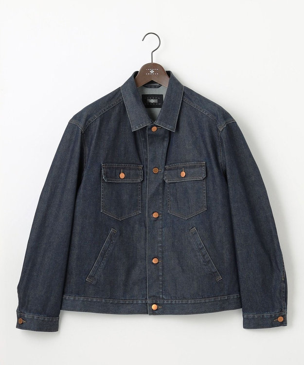 JOSEPH ABBOUD 【キングサイズ・軽量/ストレッチ/JAPANファブリック/きれいめ】コーテッドストレッチデニム ジャケット ネイビー系