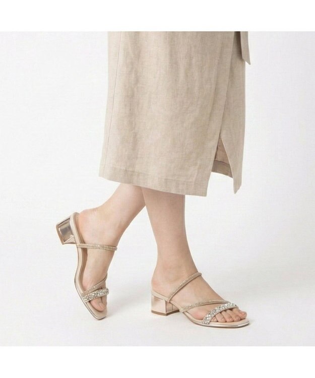 MODE ET JACOMO <MODE ET JACOMO>ラインストーンストラップミュールサンダル アイボリーメタリック