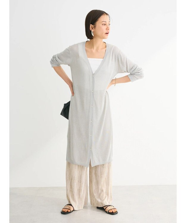 Green Parks セルフカットプリーツワイドパンツ Stripe Beige