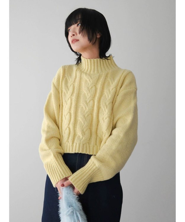 Green Parks ショート丈ケーブルニットプルオーバー Yellow