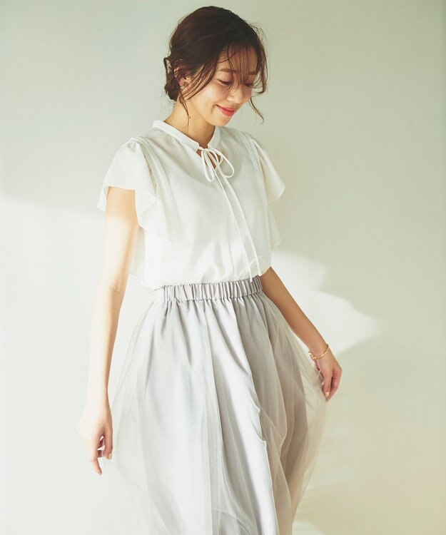 Feroux 【洗える】シャドーチェック ブラウス ホワイト系2