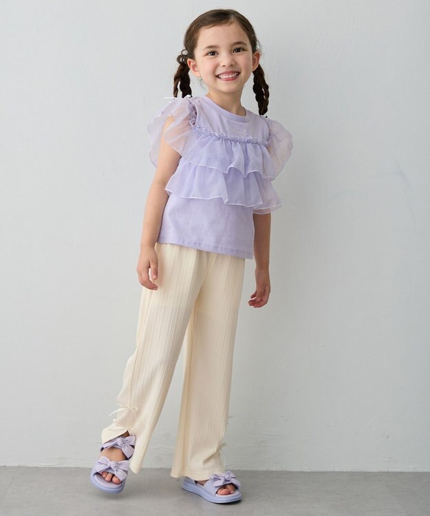 ANY KIDS ランダムリブ ワイドフレアパンツ エクリュ