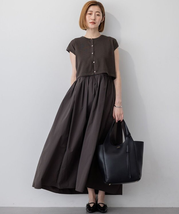 23区 【Oggi8月号掲載/洗える】ニットレイヤード ワンピース ダークブラウン系