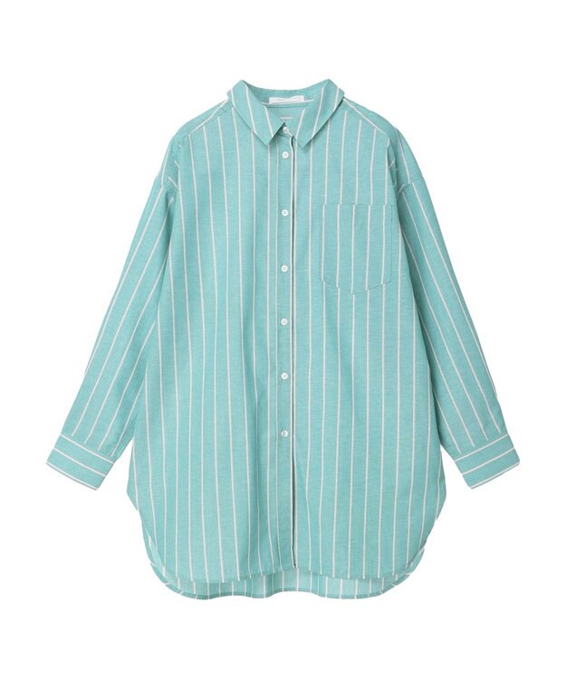 Green Parks 綿麻混オーバーサイズシャツチュニック Stripe Green