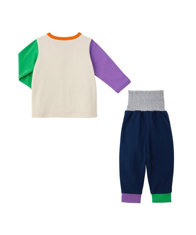 MIKI HOUSE HOT BISCUITS 【80-120cm】 ボーダー柄 ミニ裏毛パイル素材 腹巻き付き長袖パジャマ マルチカラー