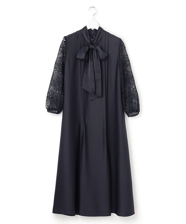 23区 S 【APPLAUDIR】ノーブルサテン リボンブーケレースコンビ ドレス ネイビー系