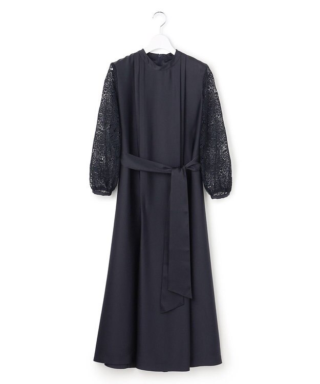 23区 S 【APPLAUDIR】ノーブルサテン リボンブーケレースコンビ ドレス ネイビー系