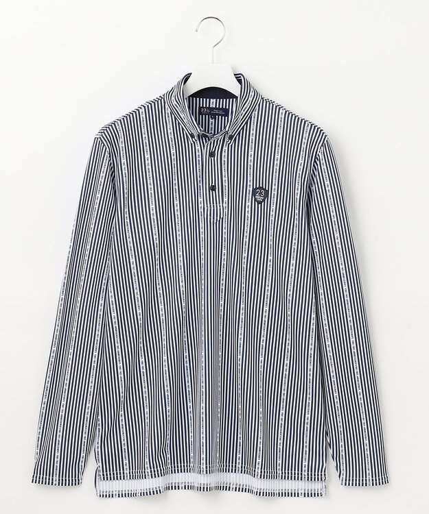 23区GOLF 【MEN】ロゴストライププリント 長袖シャツ ネイビー系2