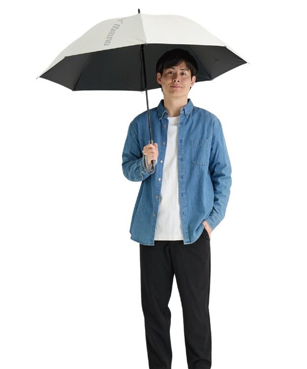 MOONBAT 【大きめ】MIZUNO メンズ 晴雨兼用日傘 長傘 BIGロゴ 遮光 遮熱 UV ユニセックス ホワイト