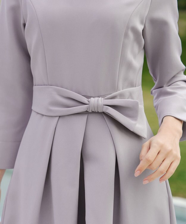 Tiaclasse 【セレモニー・XSサイズ追加・新色追加】アシメリボンベルトフレアワンピース ライトグレー