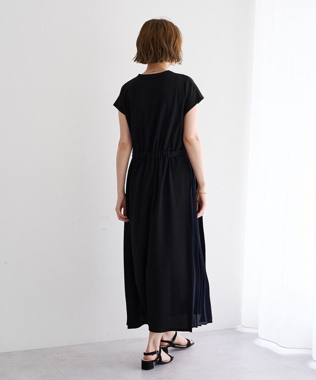 YECCA VECCA ベルテッドプリーツ切替ワンピース Black