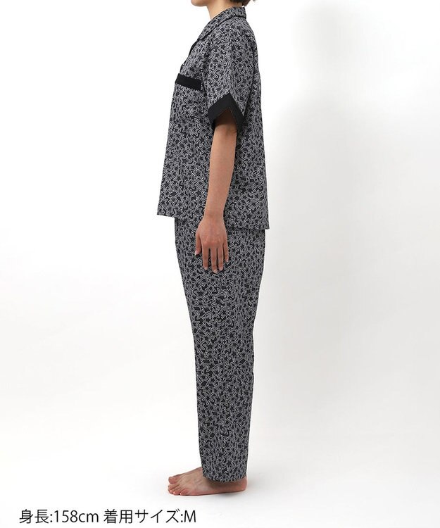 ワコール／睡眠科学 パジャマ 5分袖 半袖 長ズボン 綿100%(本体) サテン 【睡眠科学×mintdesigns】 レディース YDT105 睡眠科学／ワコール ブラック