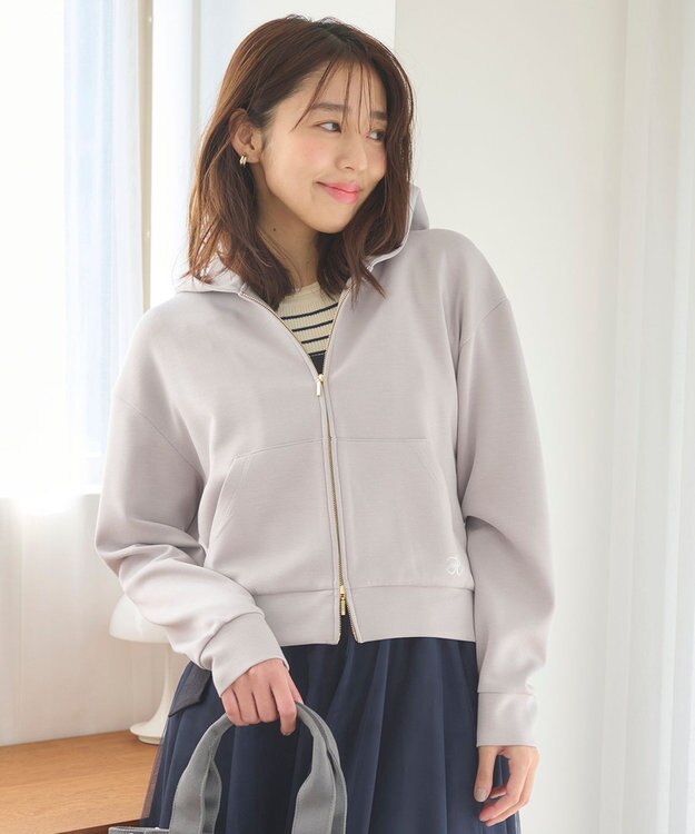 Feroux 【洗える】ダブルジップダンボールロゴ パーカー ライトグレー系