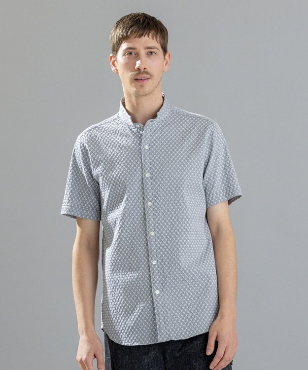 JOSEPH HOMME トライジャガードストレッチ   ウイングカラー半袖シャツ ライトグレー系