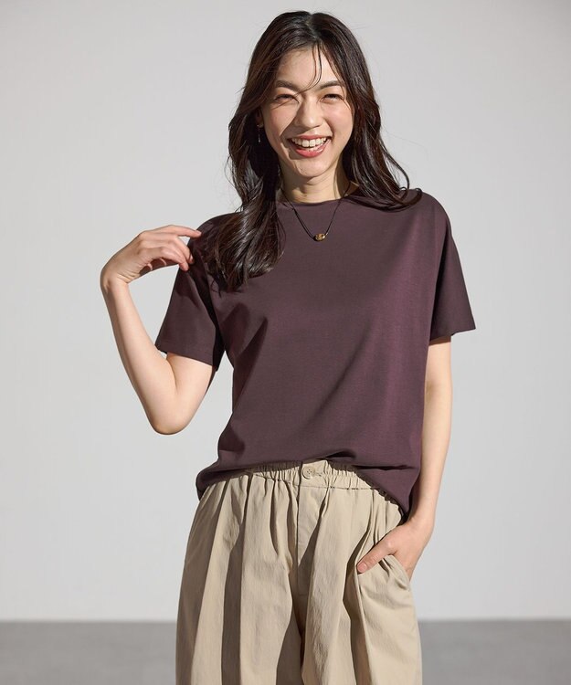 ANY 【新色追加/10色展開/洗濯機可/UVケア/接触冷感】プレミアムベーシック半袖Tシャツ ブラウン