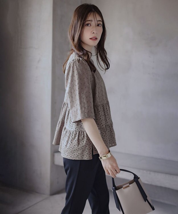 組曲 【新色追加】エンブロイダリーレースフリル ブラウス モカグレー系9