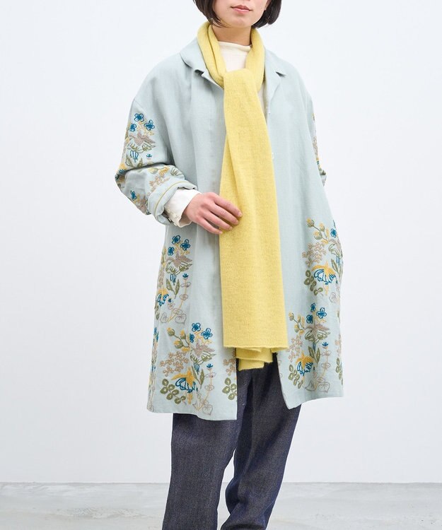 AND WOOL 〈上質な素材と手仕事から生まれた優しいニット〉カシミヤ100%の細巾ストール / マフラー イエロー